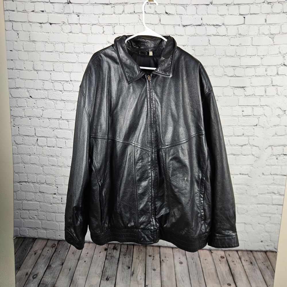 Roundtree & Yorke Mens Black Genuine Leather Bomber Jacket Zip Up 3X Large